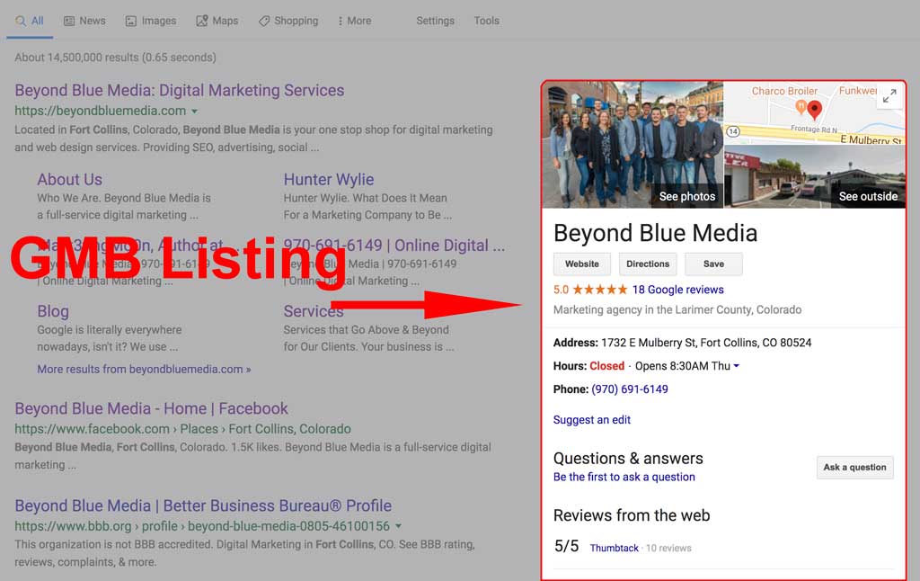Beyond Blue Media GMB Listing / How to Drive Traffic to Your Denver Website in 2019 / Beyond Blue Media
